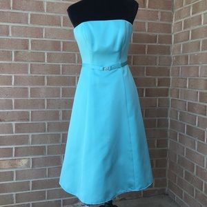 Strapless satin bridesmaid dress aqua blue